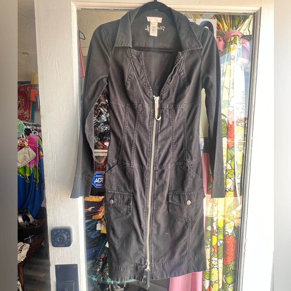 Vintage Diesel Black Military Utility Y2K Zip front Trench Dress, size M- XS fit